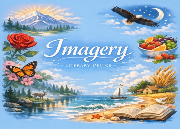 Comprehensive imageery guide with step by step writing process including common imagery examples for students