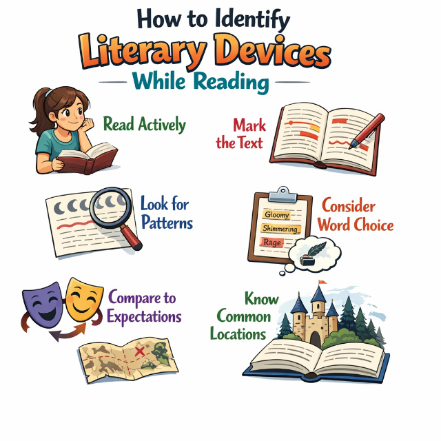step by step guide on how to identify literary devices while reading