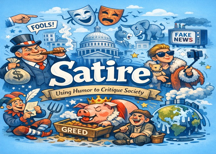 Comprehensive Satire Guide with step by step identification process and common satire examples for students